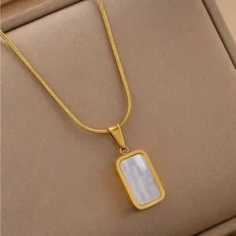 Gold Plated Stainless Steel Double Sided Rectangle Pendant Chain Necklace